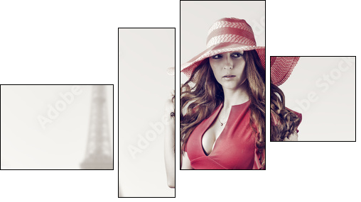 Young beautiful woman in Paris, France - Four-piece canvas, Fortyk