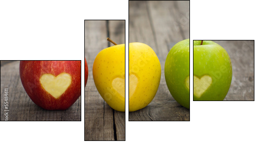 Apples with engraved hearts - Four-piece canvas, Fortyk