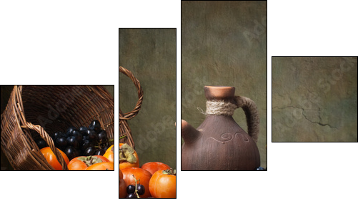 Still life with persimmons and grapes on the table - Four-piece canvas, Fortyk