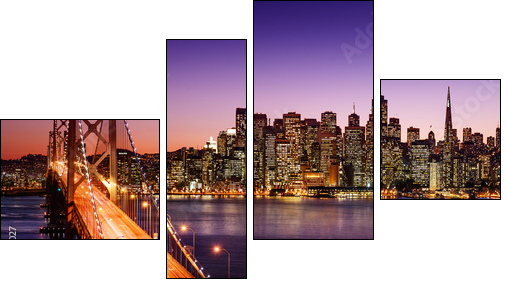 San Francisco skyline and Bay Bridge at sunset, California - Four-piece canvas, Fortyk