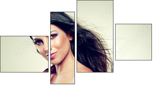 Beautiful brunette with long hair flying - Four-piece canvas, Fortyk