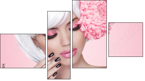 Makeup. Manicured nails. Fashion Beauty Model Girl portrait with - Four-piece canvas, Fortyk