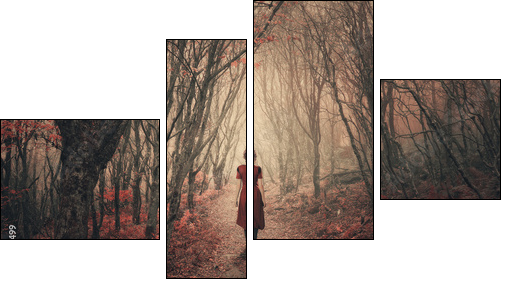 Woman and foggy forest. - Four-piece canvas, Fortyk