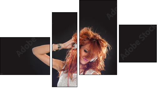 Young sexy deejay woman against black background. - Four-piece canvas, Fortyk