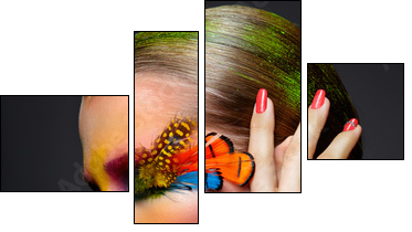 Woman with fashion feather eyelashes make-up - Four-piece canvas, Fortyk