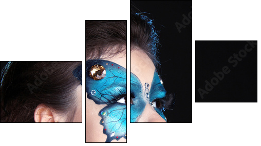 Face art portrait. Fashion Make up. Butterfly makeup on face bea - Four-piece canvas, Fortyk