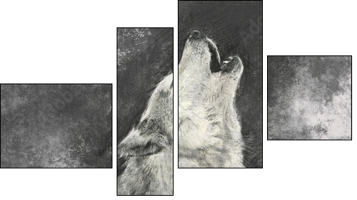 Wolf, handmade illustration on grey background - Four-piece canvas, Fortyk