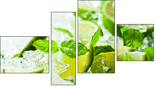 lime and leaves of mint with ice - Four-piece canvas, Fortyk