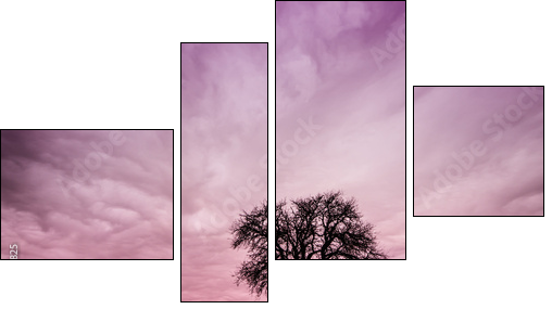 Tree Silhouette with Colorful Pink Sky - Four-piece canvas, Fortyk