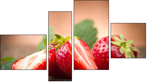 Fresh Strawberry close up on the wood - Four-piece canvas, Fortyk