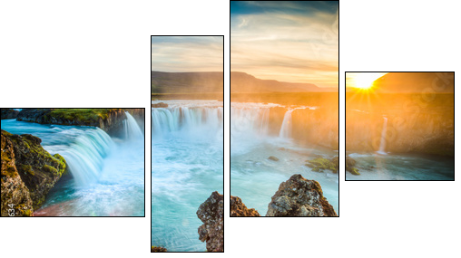 Iceland, Godafoss at sunset, beautiful waterfall, long exposure - Four-piece canvas, Fortyk