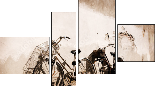 Italian old-style bicycles leaning against a wall  - Four-piece canvas, Fortyk