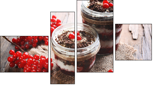 Delicious dessert in jars on table close-up - Four-piece canvas, Fortyk