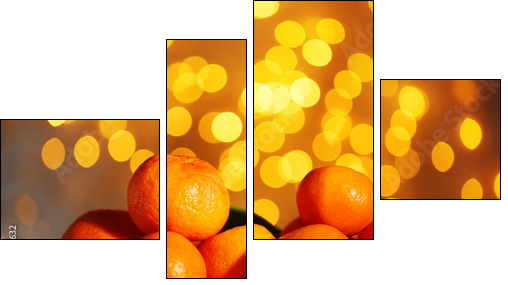 Fresh ripe mandarins on snow, on lights background - Four-piece canvas, Fortyk