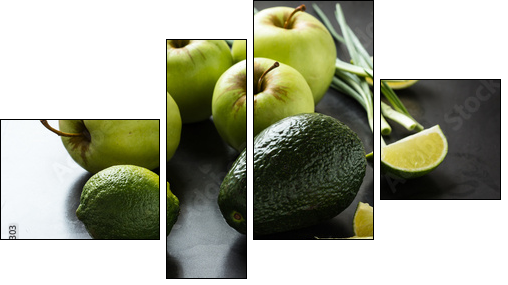 Organic Raw Green avocado, apples and limes - Four-piece canvas, Fortyk