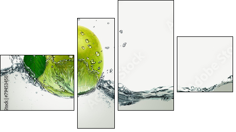Green Apple amid splashing water. - Four-piece canvas, Fortyk