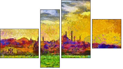 Istanbul shore view cityscape impressionist style painting - Four-piece canvas, Fortyk