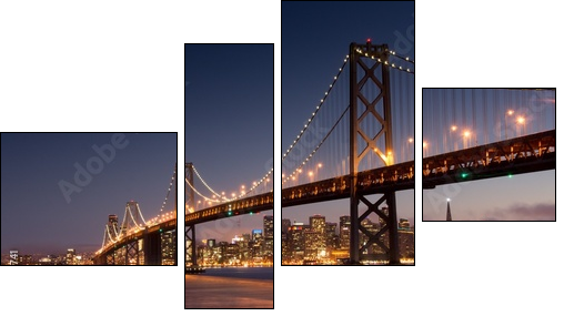 Dusk over San Francisco-Oakland Bay Bridge and San Francisco Skyline. Yerba Buena Island, San Francisco, California, USA. - Four-piece canvas, Fortyk