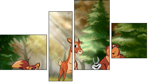 Forest animals are on the field - Four-piece canvas, Fortyk