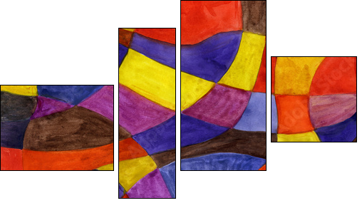 Abstract watercolor lines and shapes painting. Vibrant colors. - Four-piece canvas, Fortyk