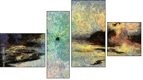 Vivid Swirling Painting of Islands Sunset or Sunrise - Four-piece canvas, Fortyk
