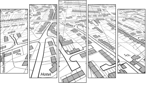 Angled map - Five-piece canvas, Pentaptych