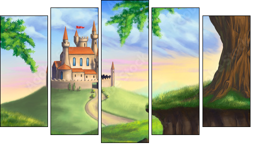 Fantasy castle - Five-piece canvas, Pentaptych