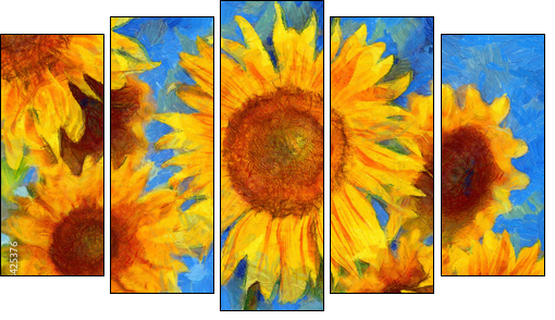 Sunflowers.Van Gogh style imitation. Digital painting. - Five-piece canvas, Pentaptych