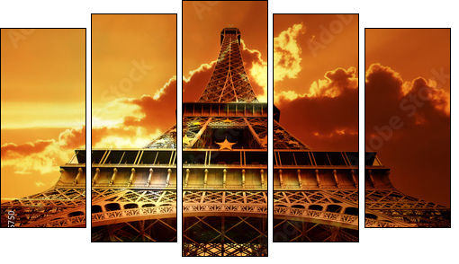 Eiffel tower on sunset - Five-piece canvas, Pentaptych