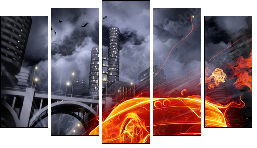 Fire car - Five-piece canvas, Pentaptych