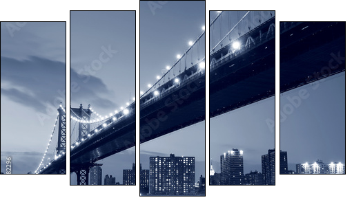 Manhattan Bridge and Manhattan skyline At Night - Five-piece canvas, Pentaptych