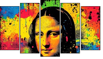 The Mona Lisa transformed with bold, colorful brush strokes. - Five-piece canvas, Pentaptych