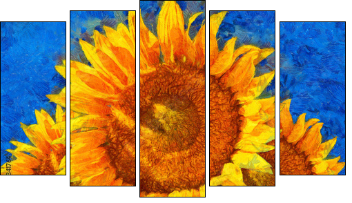 Sunflowers.Van Gogh style imitation. Digital imitation of post impressionism oil painting. - Five-piece canvas, Pentaptych