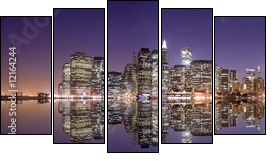 New York skyline and reflection at night - Five-piece canvas, Pentaptych