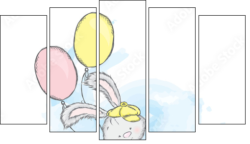 Honey Bunny in a car. Vector illustration for a card or poster. Print on clothes. Charming hare. - Five-piece canvas, Pentaptych