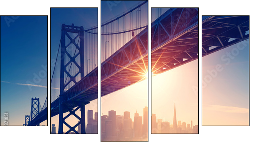 San Francisco skyline retro view. America spirit - California theme. USA background. - Five-piece canvas, Pentaptych