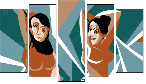 cubist women painting - Five-piece canvas, Pentaptych