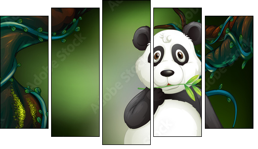 Panda standing in deep forest - Five-piece canvas, Pentaptych