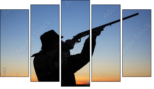 Hunter's silhouette at sunset - Five-piece canvas, Pentaptych
