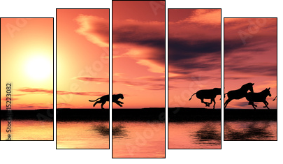 Hunting cougar. - Five-piece canvas, Pentaptych