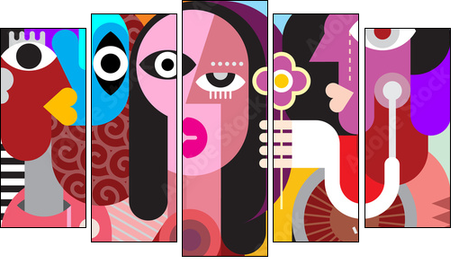 The Man Gives One Flower To A  Beautiful Woman - Five-piece canvas, Pentaptych