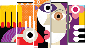 Woman with her mother - Five-piece canvas, Pentaptych