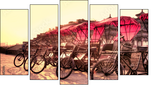 Xi'an / China  - Town wall with bicycles - Five-piece canvas, Pentaptych