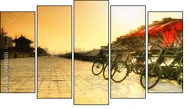 Xi'an / China  - Town wall with bicycles - Five-piece canvas, Pentaptych