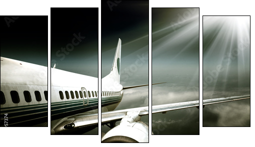the airplane with the blue sky background. - Five-piece canvas, Pentaptych