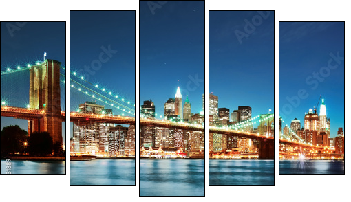 Brooklyn bridge at night - Five-piece canvas, Pentaptych