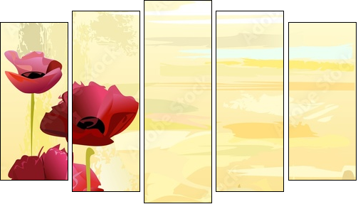 Painted poppies background - Five-piece canvas, Pentaptych