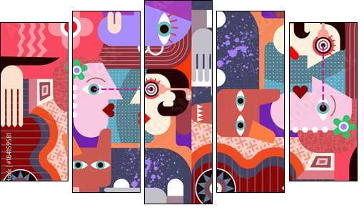 Group of people - Five-piece canvas, Pentaptych