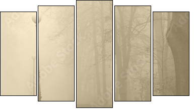 red bench in the fog - Five-piece canvas, Pentaptych