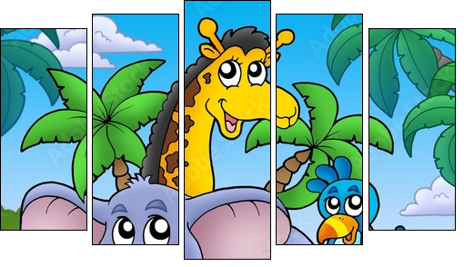 Landscape with group of animals - Five-piece canvas, Pentaptych